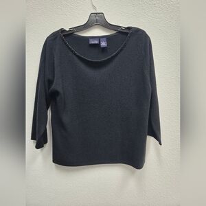 Hilliard & Hanson Black Beaded Neckline Sweater | Women’s Large